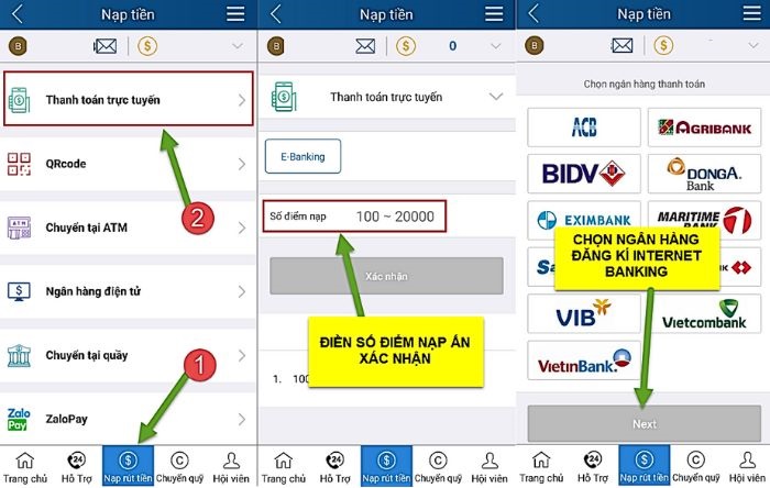 Giao dịch nạp tiền Kubet qua internet banking